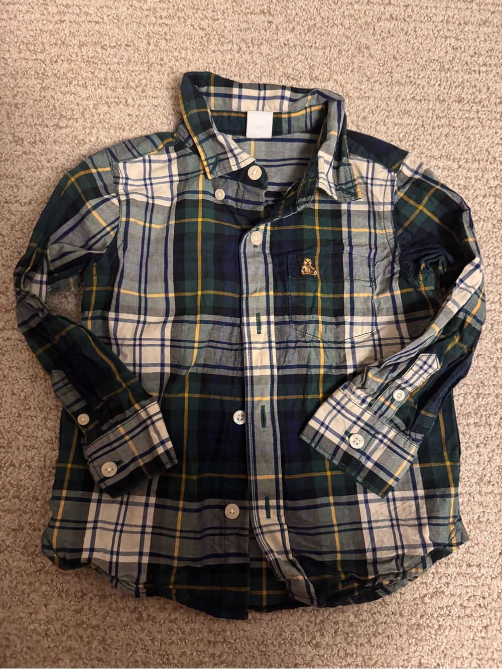 GAP Boys Plaid Button-Down Shirt in Green, Blue & Yellow
